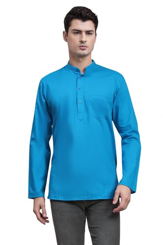 Image of SKAVIJ Men's Long Sleeve Short Tunic Ethnic Wear Cotton Kurta