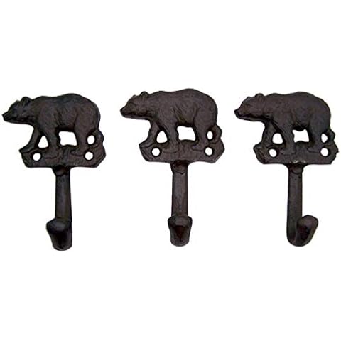 Metal Black Bear Wall Hooks Rustic Home Decor for Hanging Towels, Coats, Hats, Set of 3, 4 Inch Cover