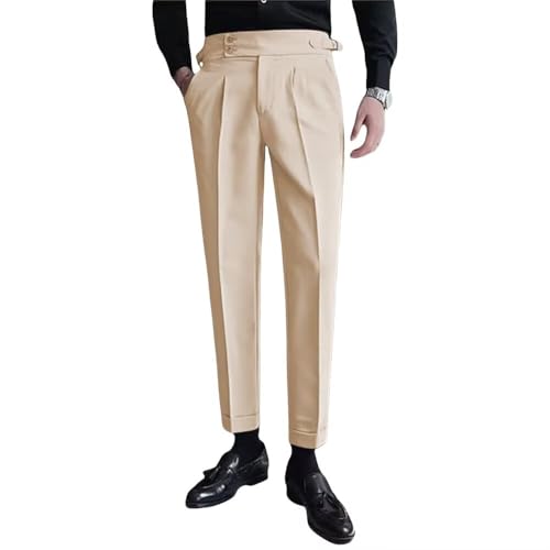 Men's Business Suit Pants Classic Fit Gurkha Casual Trousers Pleat Front Work Office Dress Pants