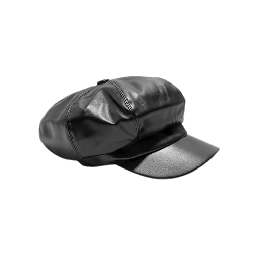 Gorra tipo Baker Boy para mujer en cuero PU negro