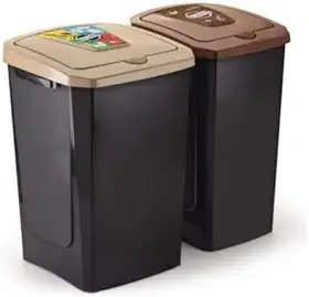 LIXEIRA DUPLA COM 2 COMPARTIMENTOS PRETO PARA COLETA SELETIVA DE LIXOS RECICLAVEIS E ORGANICOS 30 E 40LTS para casa imovel apartamento banheiro quarto escritorio