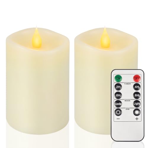 Image of 3x4 Flickering Flameless Candles Set of 2,4 inch Real Wax LED 600 Hours Battery Candles with Timer Remote,Control for Wedding Party Indoo,Ivory