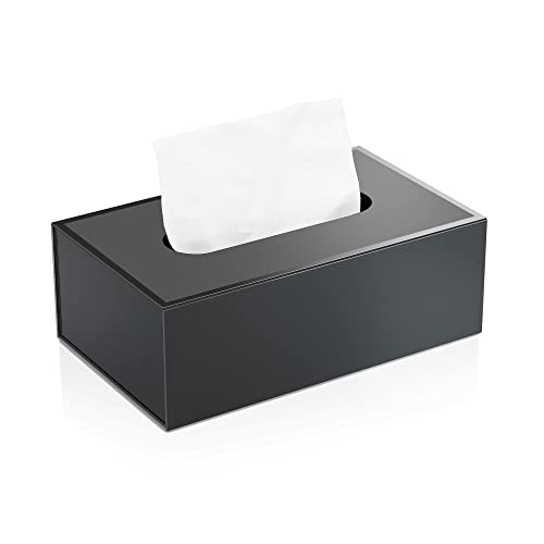 JiaWei Funda para caja de pañuelos, servilletero, rectangular, dispensador de caja de pañuelos con magnético, organizador de papel facial decorativo plegable para baño, oficina, tocador, color negro