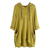 Women's Hooded Solid Color Loose Sweatshirt, Pullover Dress Casual Sweatshirt, Irregular...