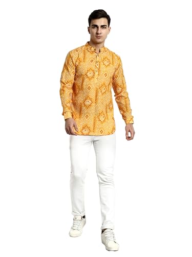 Image of Vardha Men's Cotton Printed Short Kurta with Comfortable Fit and Simple Style and Regular Look | Kurta for Men
