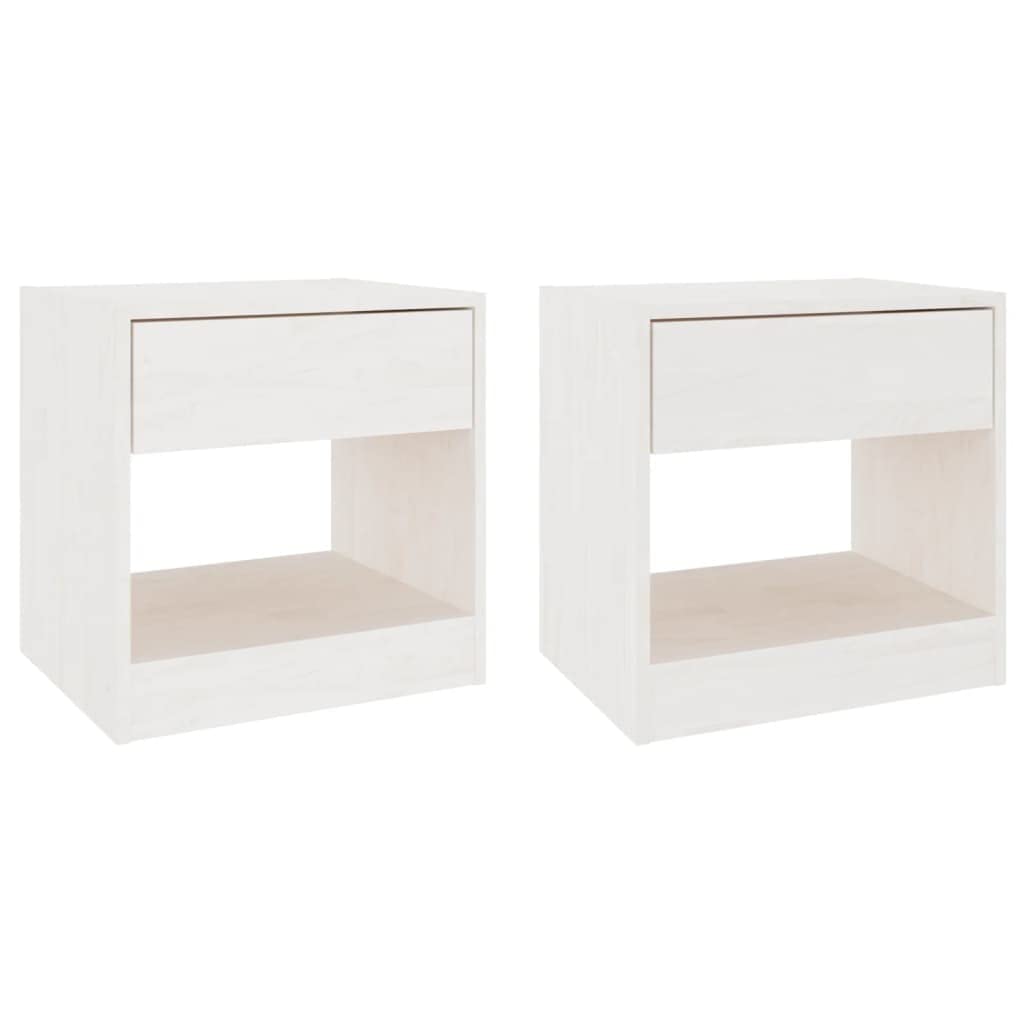 Table de chevet en bois de pin massif avec tiroir blanc