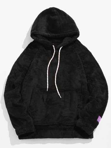 ZAFUL Men's Fashion Hooded Sweatshirts Unisex Colorblock Splicing Drawstring Fluffy Faux Fur Hoodies Pullover2