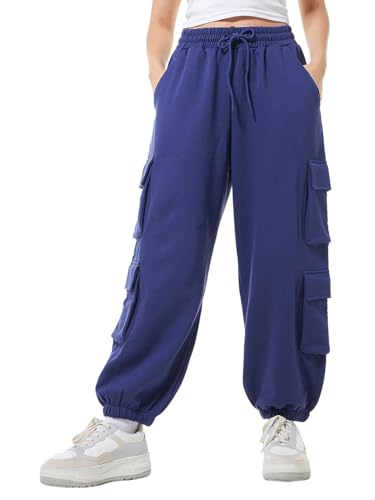 Image of Bewakoof Women's Fleece Super Loose Fit Joggers|Bewakoof Heavy Duty 1.0 | Track pants for woman | Lower for women | Multipurpose | Activewear | Utility Pockets | Lightweight & Flexible Elastic Waist | Casual Joggers | Loose Fit