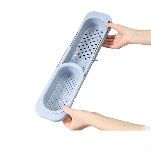 Cestello di scarico retrattile regolabile con filtro dell'acqua, perfetto per organizzare stracci per lavare i piatti e migliorare il drenaggio del lavandino (blu)