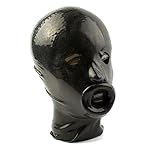 Rubberfashion Latex Lippen Maske Frau anatomisch, Latexmaske Haube mit Öffnungen für Augen und Mund für Frauen schwarz Einheitsgröße
