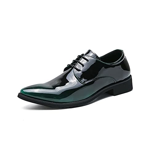 Oxford Formal Shoes for Men Lace Up Pointed Burnished Toe Derby Shoes Faux Leather Rubber Sole Resistant Non Slip Wedding(Green,10 M US)
