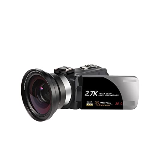ビデオカメラ 2.7K ビデオ カメラ ライブストリーム デジタル カムコーダー 家庭用 16X ズーム 30MP Vlog ウェブカメラ 3.0 回転タッチスクリーン 運動会、卒業式、忘年会用(With Lens)