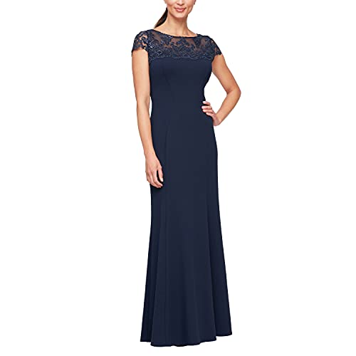 Image of Alex Evenings Women's Long Shift Dress with Illusion Neckline (Petite and Regular Sizes)