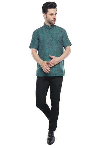 Image of Khadie Cotton Blend Solid Casual Regular Fit Mandarin /Chinese Collor Short Kurta for Men