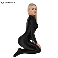 LEOHEX Ganzkörperanzug Damen Glänzender Zentai Verbesserter Stoff Hoch elastischer Spandex Catsuit Weich & Bequem(Schwarz,M) – Ansicht 6