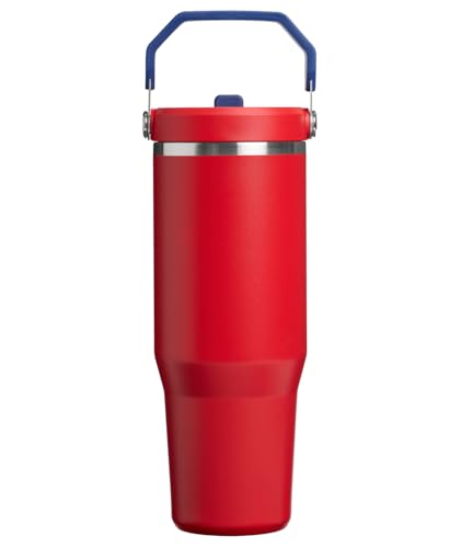 Image of STANLEY IceFlow 2.0 Flip Straw Tumbler with Handle, 30 oz | Twist On Lid and Flip Up Straw | Leak Resistant Water Bottle | Insulated Stainless Steel | BPA-Free | Team Red Dark Blue