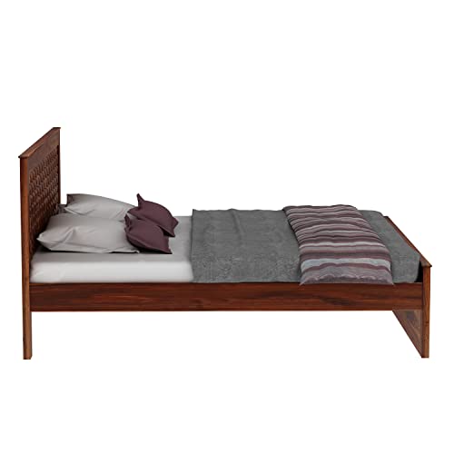 Image of SHRI MINTU'S ART Solid Sheesham Wood Queen Size Bed Without Storage | Wooden Double Bed Cot Bed for Bedroom Furniture | Niwar Patti Design Palang Double Bed for Hotels | Honey Finish