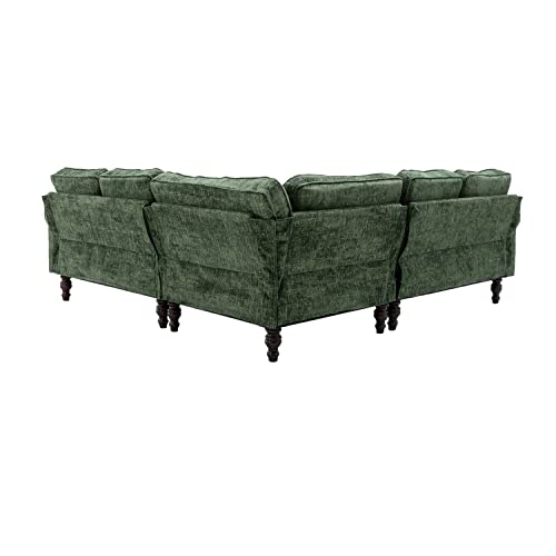 I-Pook L-Shaped Sectional Sofa, Modern Upholstered Accent Sofa With Padded Back And Wood Legs Sectional Couch For Living Room Bedroom Apartment, Green #TOP4