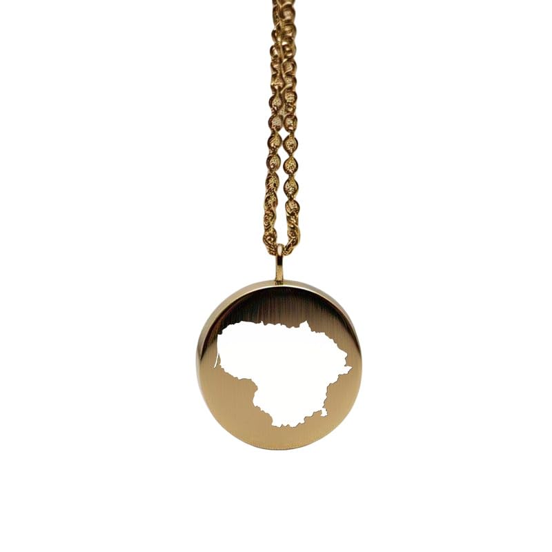 Pendentif carte de Lituanie en argent sterling plaqué or 14 carats, forme ronde de 24 mm et épaisseur de 1,5 mm, breloque Terre, bijou de voyage délicat | Médaillon gravé Aventure | LKB_MAP_405