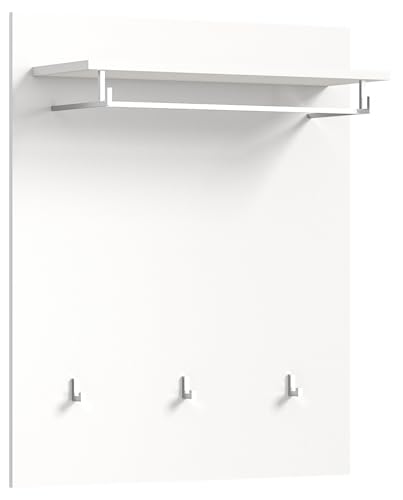 xonox.home Garderobe Solero Wandpaneel Paneel Wandboard Wandgarderobe Garderobenwand Garderobenpaneel Flurpaneel in weiß Nb. (Ablage weiß Hochglanz), ca. 80x96x25 cm