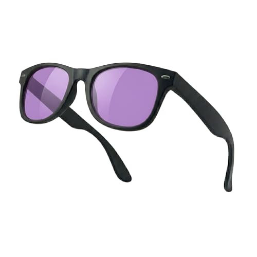 Komonee Black with Purple Lens Drifter Sunglasses Classic Style Retro Sun Shades Eye Glasses UV400 Protection Unisex For Men Women Golf Cycling Sports Fishing Travel