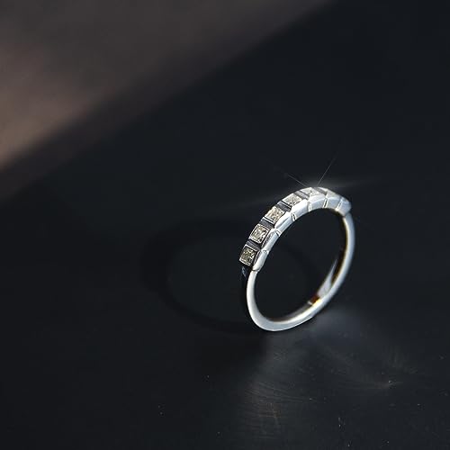 7 Stone Moissanite Wedding Band Eternity Ring Wedding Rings for Women 925 Sterling Silver with 18K White Gold Plated 0.56 Carats D Color VVS1 Princess cut Lab Created Diamond Engagement Ring Size 5-113