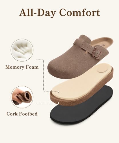 Image of ODOLY Genuine Suede Clogs for Women Men Comfort Cork Footbed Potato Shoes