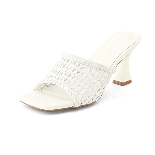 Image of Women's Mule Heels Chunky Kitten Heeled Sandals Mesh Slip On Square Toe Comfortable Casual Dress Pumps Shoes
