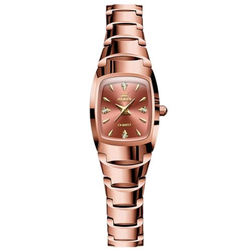 Image of OLEVS Watches for Women Small Face Rose Red Tungsten Steel Ultra Slim Bracelet Luxury Diamond Analogue Quartz Dress Ladies Watches Classic Elegant Square Waterproof Vintage Women’s Wristwatch