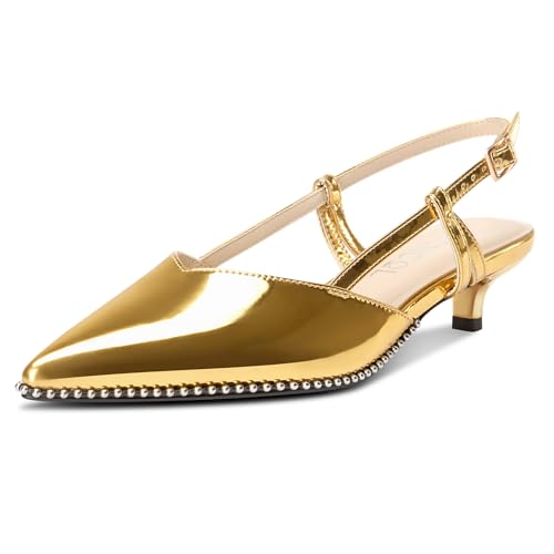 Escarpins à petit talon 3,6 cm stables et confortables en cuir verni brillant pour femme