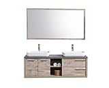 Badezimmer Badmöbel Set Vermont 150cm Eiche mit Gris - Unterschrank Schrank Waschbecken Spiegel