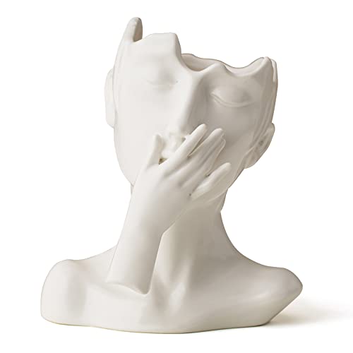 Face Vase For Flowers, White Ceramic Vase For Home Decor, Modern Farmhouse Table Centerpiece, Female Form Head Half Body Bust Vases For Living Room Dining Room Bedroom Bookshelf Decoration(Not Say) #TOP5