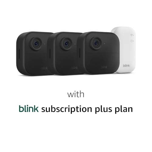 Image of Blink Outdoor 4 + 1-Year Subscription - Wireless smart security camera, two-year battery life, 1080p HD day and infrared night live view. Sync Module Core included - 3 camera system