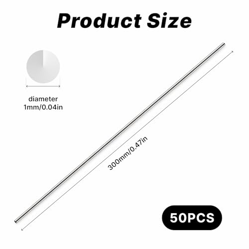 RowGlow 50pcs Federstahldraht 1mm x 300mm, federstahl edelstahldraht 1mm Rundfedern Draht für Federn​ Vergüteter Stahldraht für Federn​ für DIY Handwerk Modellauto Flugzeug (1x300mm 50pcs)