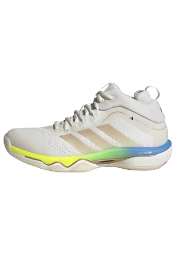 Image of adidas Crazyflight 7 Mid Top Volleyball Shoes, White/Rose Gold Metallic/Dark Blue, 6.5