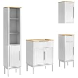 Set di mobili da bagno FLORO 4 pz. bianco legno di pino massiccio