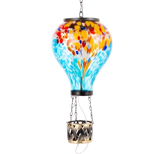 Giole Solar Hot Air Balloon Lantern with Flame, Unique Hot Air Balloon Solar Lanterns with LED Candle Light, Waterproof Outdoor Lanterns Decor for Yard, Patio, Garden, Porch