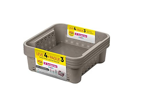 Sanremo SR884/9, Conjunto de Cesta Plástica Empilhável, Leve 4 Pague 3, Cor Castor