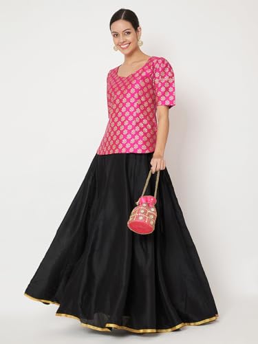 Image of studio rasa Women's Silk Blend Hand Block Printed Top for Wedding Festive Party