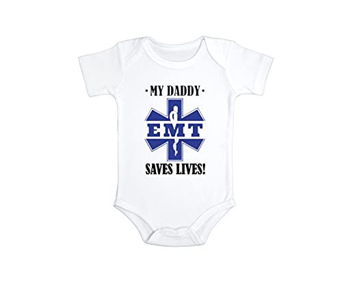 My Daddy Saves Lives Baby Bodysuit | Newborn Gift | EMT Baby Jumpsuit (12 Months)