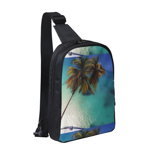 Beach Coconut Sunshine Adjustable Strap Large Capacity Double Layer Crossbody Chest Bag 7.7x2.4x11.8in For Camping Travel Daily Leisure Activities