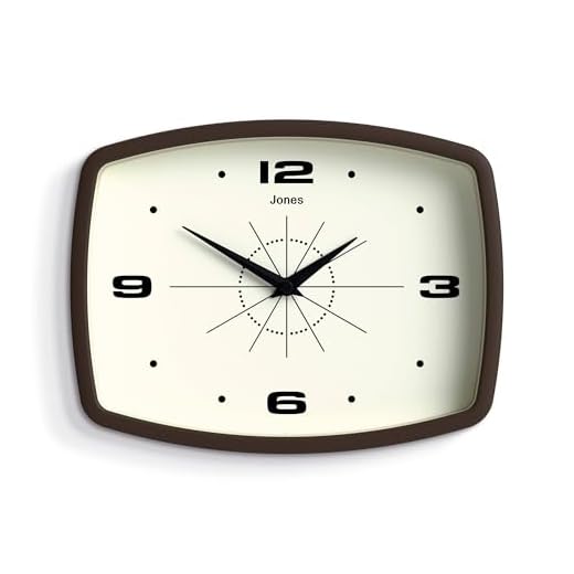 JONES CLOCKS® Movie Wall Clock | Retro Rectangular Clock | 10 inch | Mocha Brown | Cool Designer Look for Kitchen, Living Room or Office