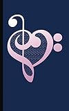 Pink Musician Music Heart Journal - Notebook: Treble Bass Clef Music Note Valentine Love Gift Book for Her, 100 Lined Pages + 8 Blank (54 Sheets), Small 5x8' (Music Instruction & Study Vol 7)