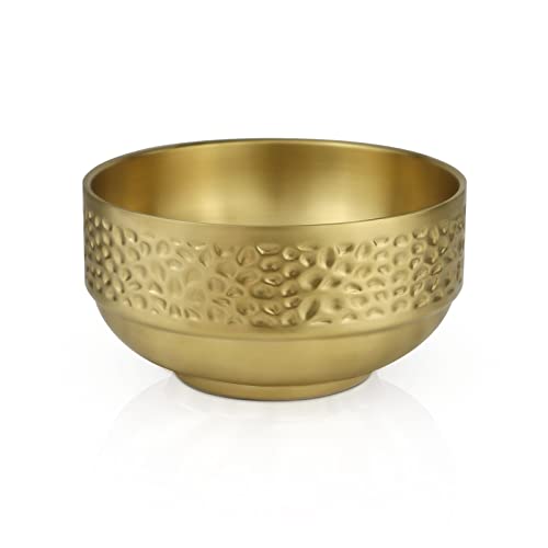 Stainless Steel Bowl, 25 Oz Double-Walled Insulated Soup Bowls, Gold Cereal Salad Bowls, Metal Mixing Bowls For Serving Fruit Rice Dessert Ice Cream Kitchen (1 Pc) #TOP2