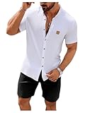 SOLY HUX Men's Casual Tracksuit Button Down Shirt and Drawstring Waist Short Sets Summer 2 Piece Outfits White and Black X-Large