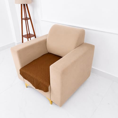 Image of Homerz Premium 'Surya Series' Sofa Cover | Stylish Sofa Protector | Net Fabric | Anti-Stain & Washable Slip Cover Exact Size Antislip (New Jerry Brown, 1 Seater, Only Seat Cover)