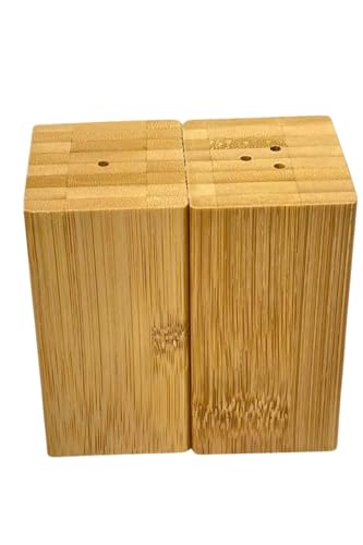 Bambu Kare Magnetli Ahşap Tuzluk Karabiberlik Seti, Kahverengi, 2 Parça