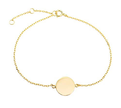 925 Sterling Silver Personalized Engraved Bar Necklace Bracelet Ring Pendant Nameplate Initial Custom Made Text Precious Sterling Silver Jewelry (Bracelet Circle Pendant Gold)