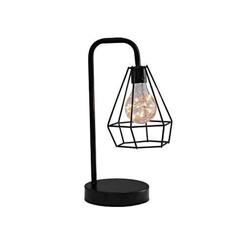 Preisvergleich Produktbild DIAOD LED Tischleuchten Retro Schwarze geometrische Draht Industrielle LED-Glühlampe Tischlampen Bed Side Batterie Tischlampe