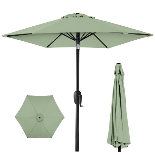 Best Choice Products 7.5ft Heavy-Duty Round Outdoor Market Table Patio Umbrella w/Steel Pole, Push Button Tilt, Easy Crank Lift - Sage Green